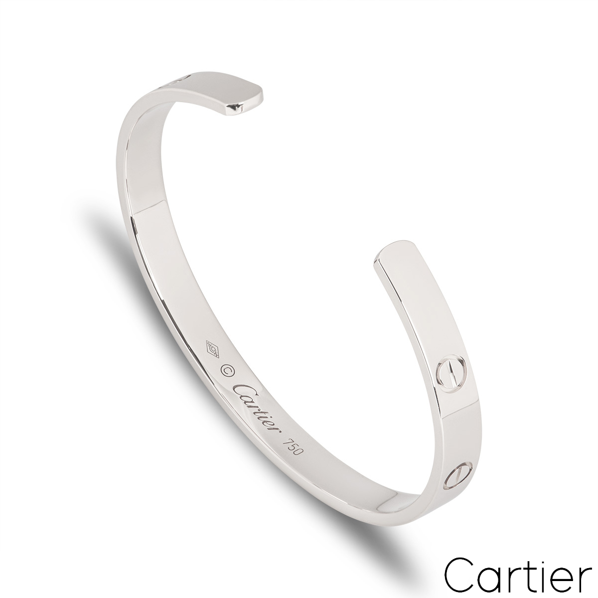 Cartier White Gold Plain Love Cuff Bracelet Size 17 B6032517